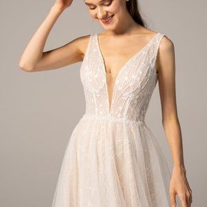 New Cocomelody Bianca A-Line Court Train Tulle Wedding Dress CW2367 size 6